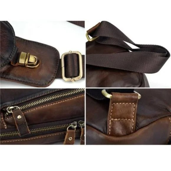 LEATHER Sling Bag Crossbody Backpack for Men Women 16coffee - Picture 6 of 8